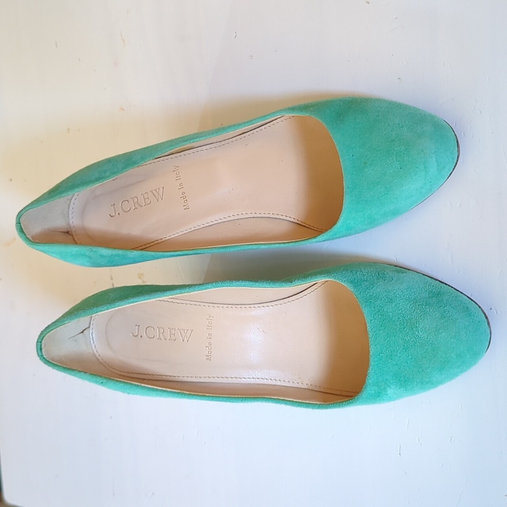 J. Crew Green Suede Wedge Heels 7 - Picture 2 of 9